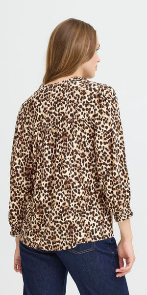 PULZ CHARLOTTE Blouse in Brown Animal Print