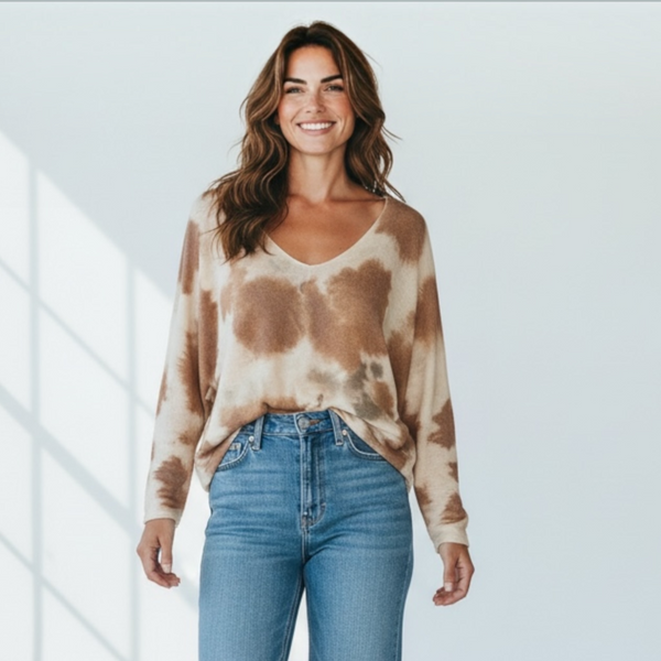 Slouchy Tie-Dye V-Neck Soft Knit (various colours)