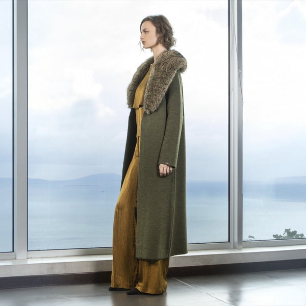 AGGEL Knitted Coat with Faux Fur
