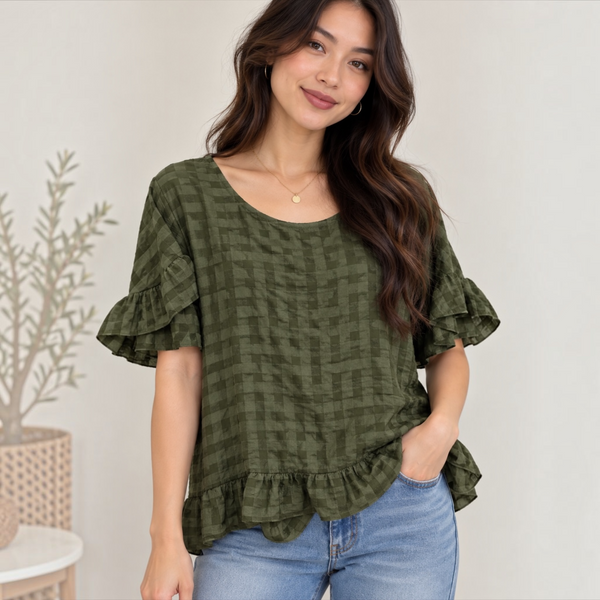 Plain Check Frill Top (various colours)