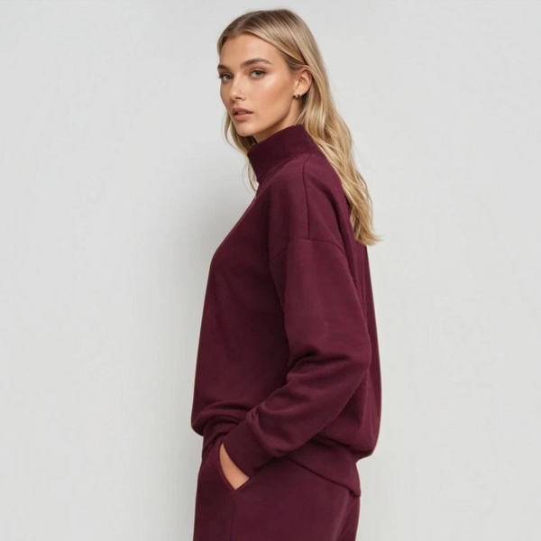 BORN NOULI Supersoft Half Zip Sweatshirt in Black Cherry