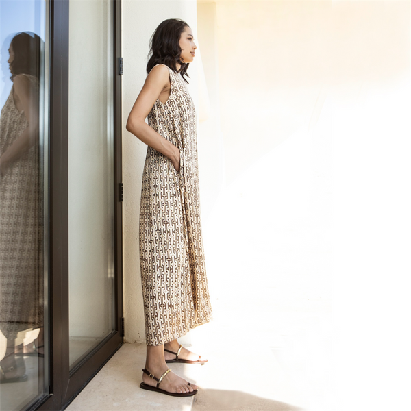 AGGEL Satin Geometric Printed Maxi Dress - TheSecretCloset.Boutique