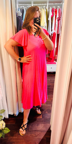 Crinkle Cotton Flutter Sleeve Dress