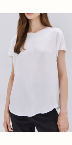 ACCESS Satin Ribbed Detail T in Off White