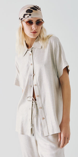 ACCESS Short Sleeve Metallic Linen Shirt