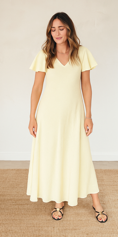Crinkle Cotton Flutter Sleeve Dress