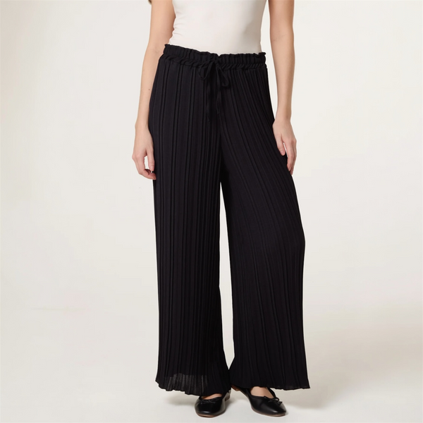 Wide Leg Plisse Trousers in Black - TheSecretCloset.Boutique