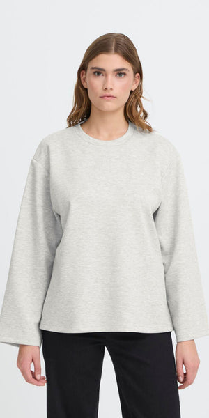 ICHI COZY Long Sleeve Top in Light Grey Melange