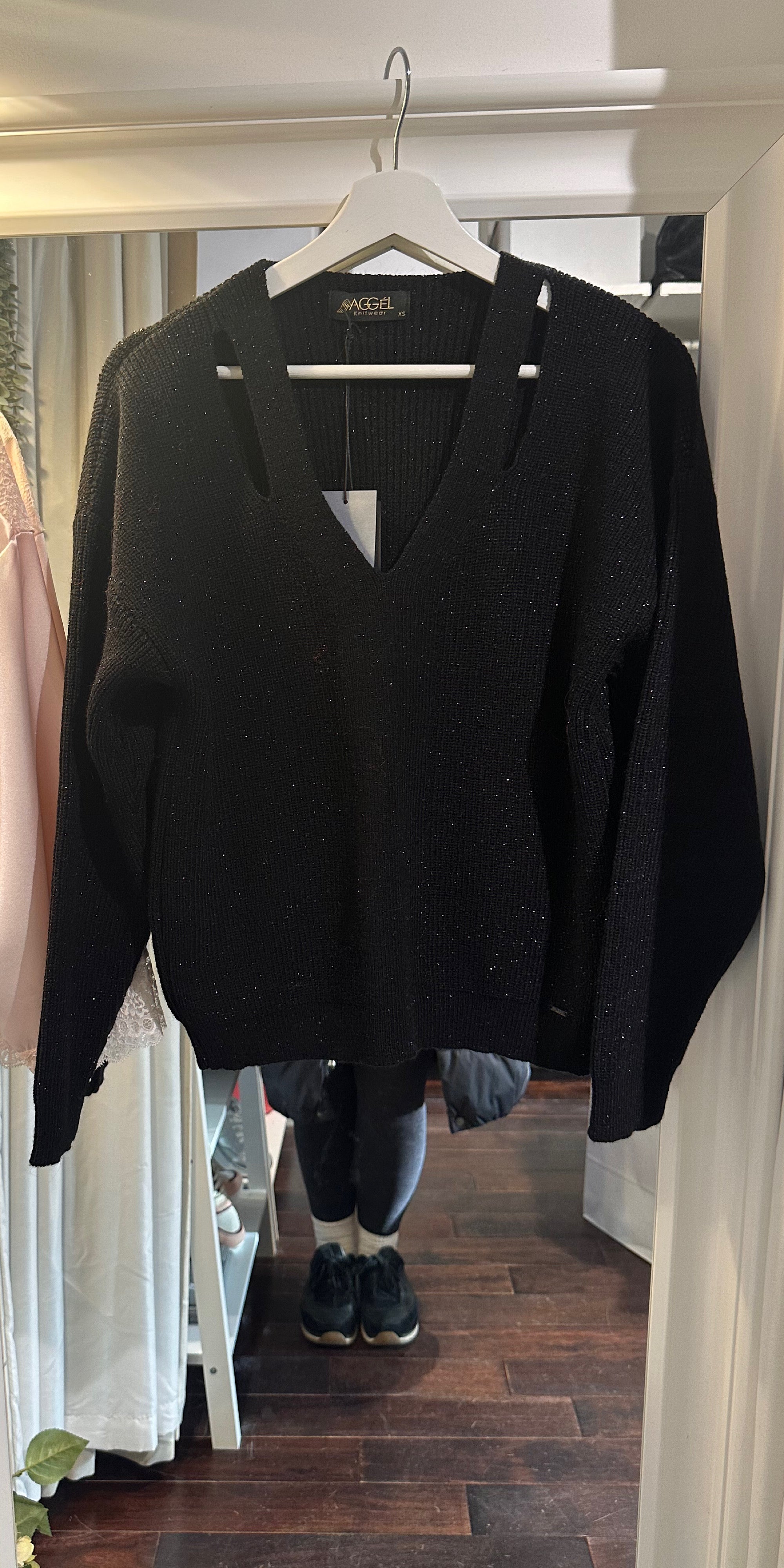 AGGEL Lurex Cut Out Knit in Black