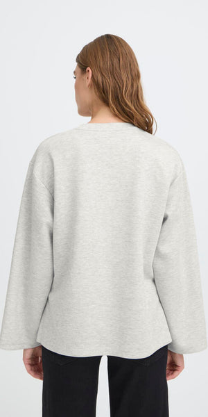 ICHI COZY Long Sleeve Top in Light Grey Melange