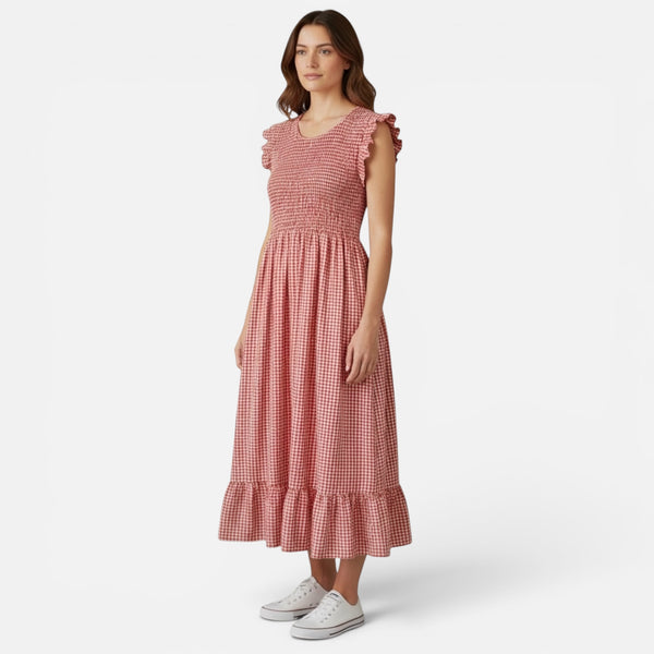 Gingham Shirred Midi Dress (various colours)