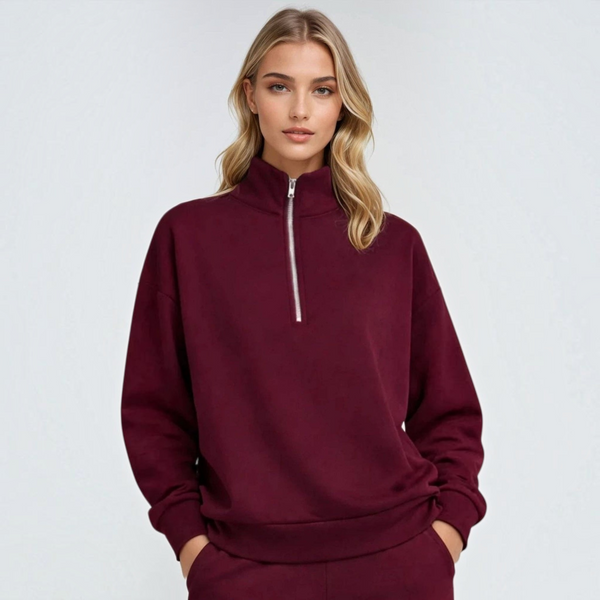 BORN NOULI Supersoft Half Zip Sweatshirt in Black Cherry