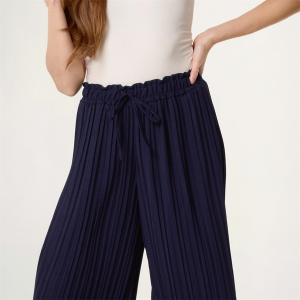 Wide Leg Plisse Trousers in Navy - TheSecretCloset.Boutique