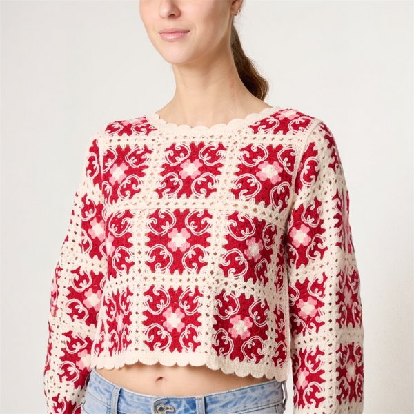 Scalloped Crochet Top in Red - TheSecretCloset.Boutique