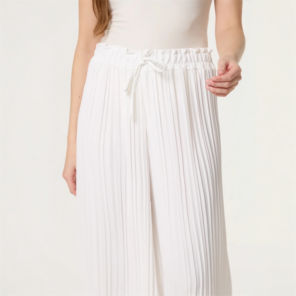 Wide Leg Plisse Trousers in White - TheSecretCloset.Boutique