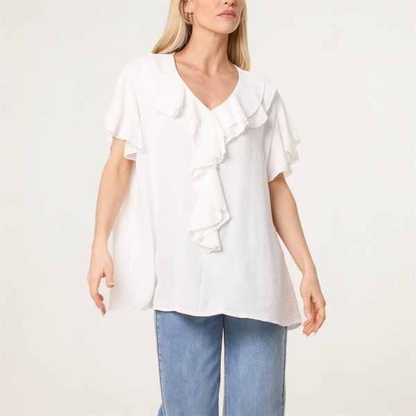 Ruffle Neck Frill Sleeve Blouse (various colours) - TheSecretCloset.Boutique