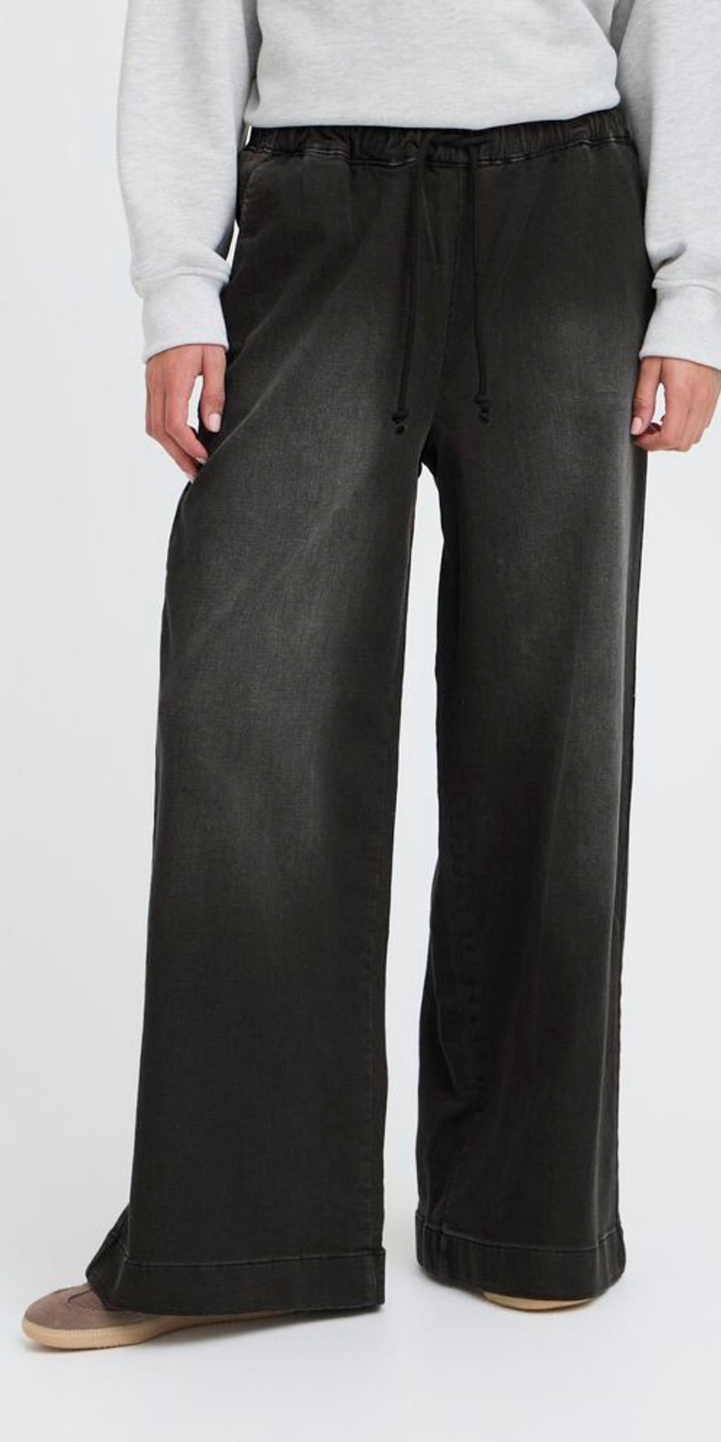 PULZ RAVEN High Waist Pants in Black Denim