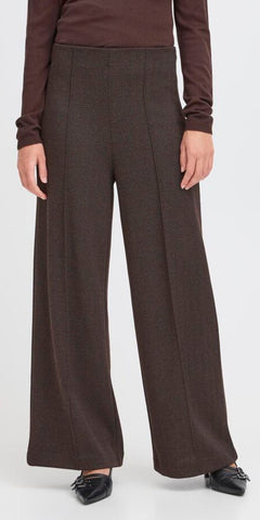 ICHI KATE Jacquard Pants in Black Brown Herringbone