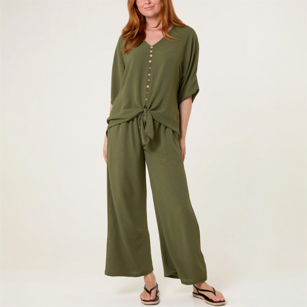 Button Up Tie Front Top & Trousers Set (various colours) - TheSecretCloset.Boutique