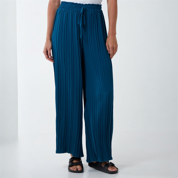 Wide Leg Plisse Trousers in Teal - TheSecretCloset.Boutique