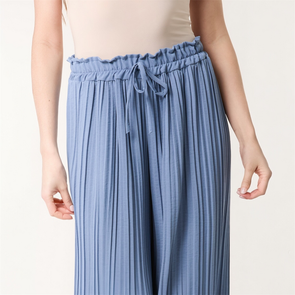 Wide Leg Plisse Trousers in Denim - TheSecretCloset.Boutique