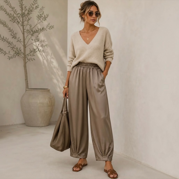 KRISTA Satin Trousers in Mocha