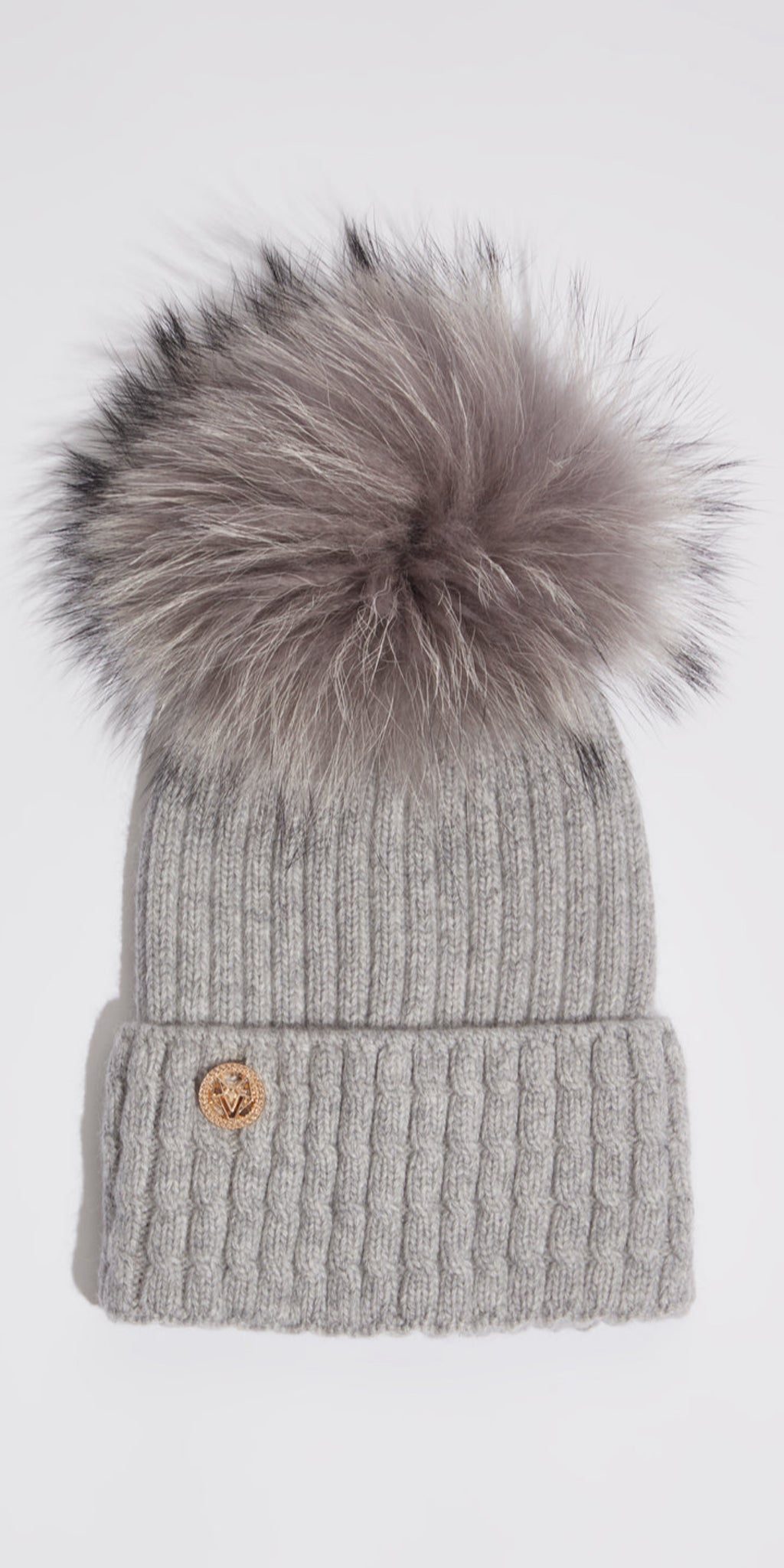 LUXY Boston Hat in Grey with Grey Faux Fur Pom