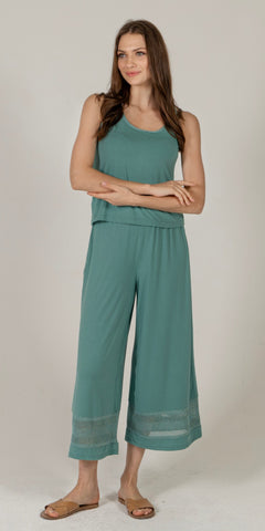 AGGEL Jersey Cropped Pants in Teal