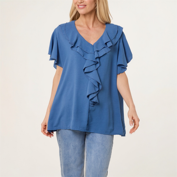 Ruffle Neck Frill Sleeve Blouse (various colours) - TheSecretCloset.Boutique