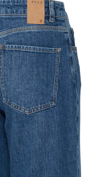 PULZ VEGA High Waist Wide Leg Jeans in Mid Blue (30inch leg)
