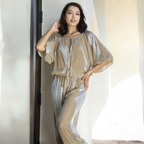 AGGEL Metallic Plisse Blouse - TheSecretCloset.Boutique