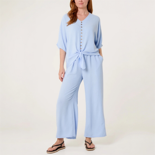 Button Up Tie Front Top & Trousers Set (various colours) - TheSecretCloset.Boutique