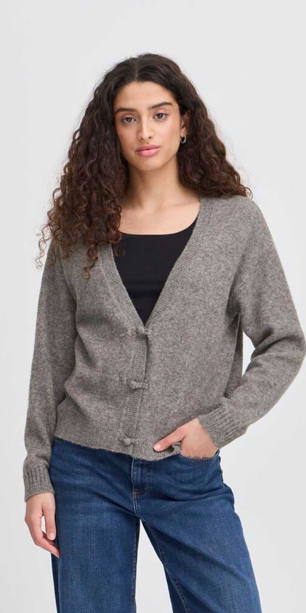 ICHI DASILA Cardigan in Dark Grey Melange
