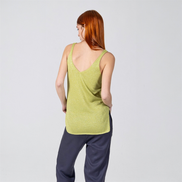 AGGEL Green Lurex Sleeveless Top - TheSecretCloset.Boutique