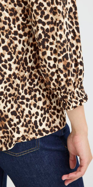 PULZ CHARLOTTE Blouse in Brown Animal Print