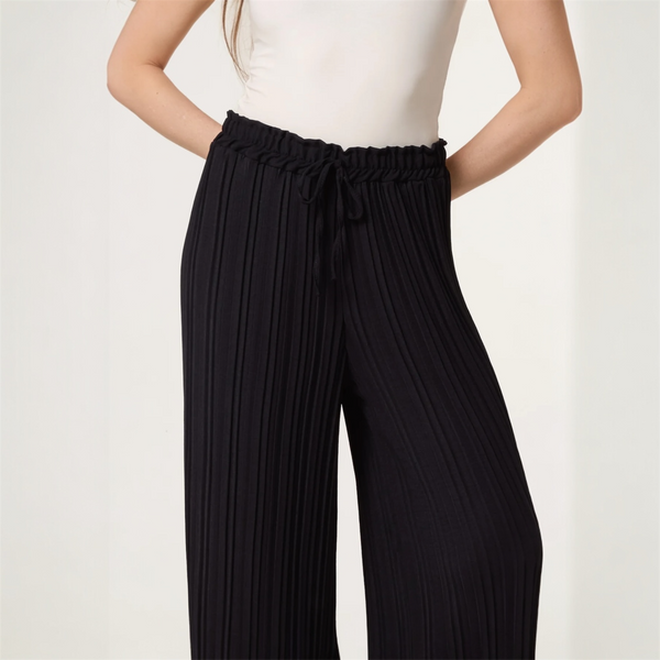 Wide Leg Plisse Trousers in Black - TheSecretCloset.Boutique