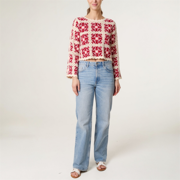 Scalloped Crochet Top in Red - TheSecretCloset.Boutique