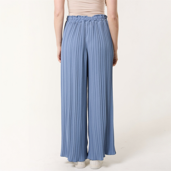 Wide Leg Plisse Trousers in Denim - TheSecretCloset.Boutique
