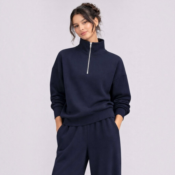 BORN NOULI Supersoft Half Zip Sweatshirt in Deep Navy