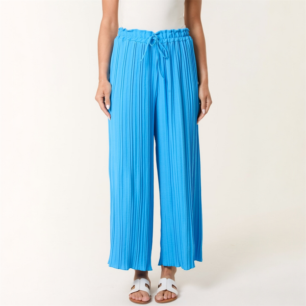 Wide Leg Plisse Trousers in Turquoise - TheSecretCloset.Boutique