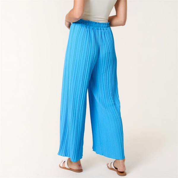 Wide Leg Plisse Trousers in Turquoise - TheSecretCloset.Boutique