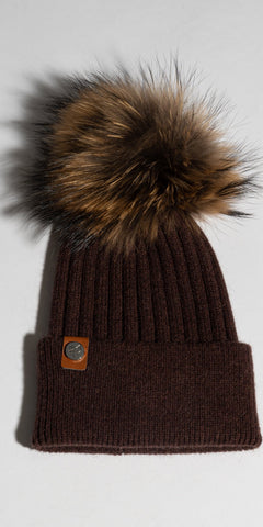 LUXY Harley Faux Fur Cable Hat in Brown