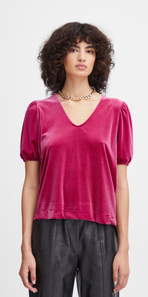 ICHI LAVANNY Short Sleeved Top in Festival Fuschia