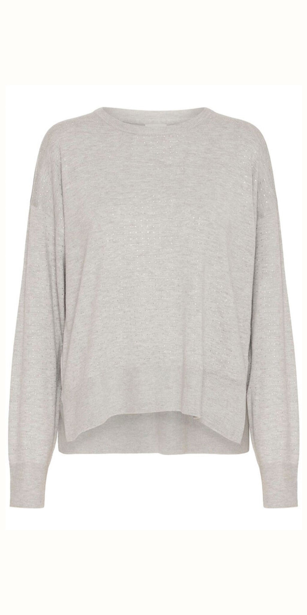 PULZ SARA Rhinestone Pullover in Light Grey Melange