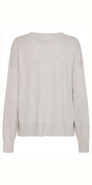 PULZ SARA Rhinestone Pullover in Light Grey Melange