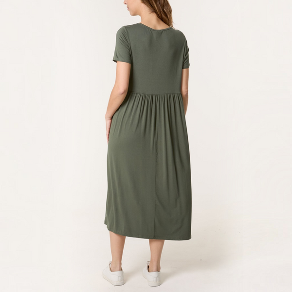 Round Neck Stretch Dress in Khaki