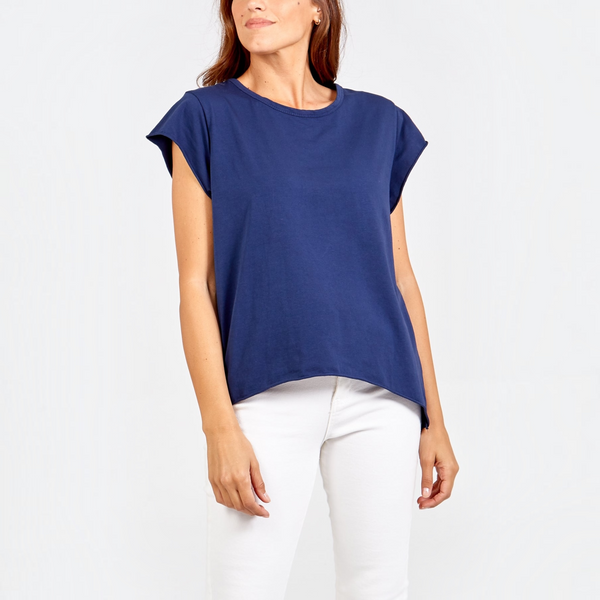 Cotton Cap Sleeve T in Navy