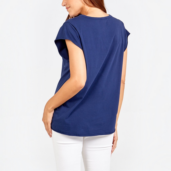 Cotton Cap Sleeve T in Navy