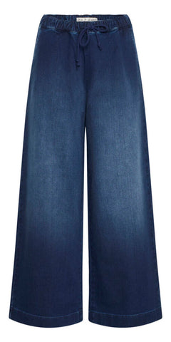 PULZ RAVEN High Waist Pants in Dark Blue Denim
