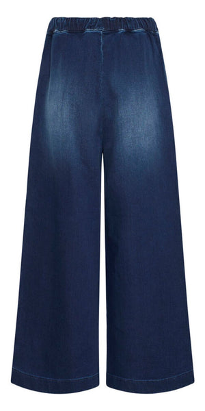PULZ RAVEN High Waist Pants in Dark Blue Denim